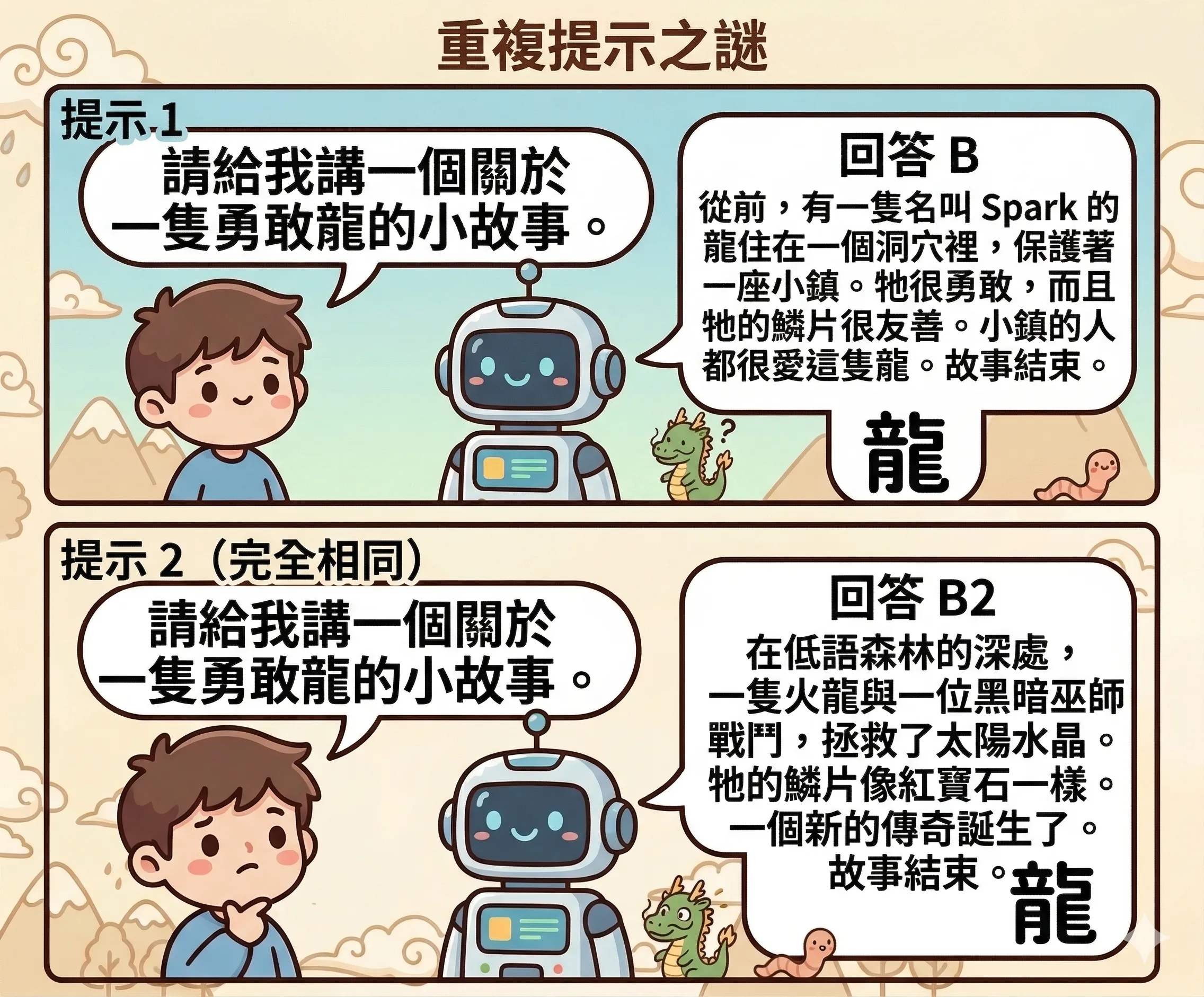 向 LLM 重複提問的示意圖(Google Nano Banana 2)