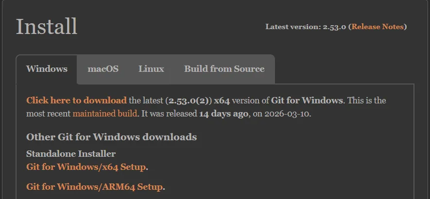 Git 下載頁面（來源：git-scm.com）